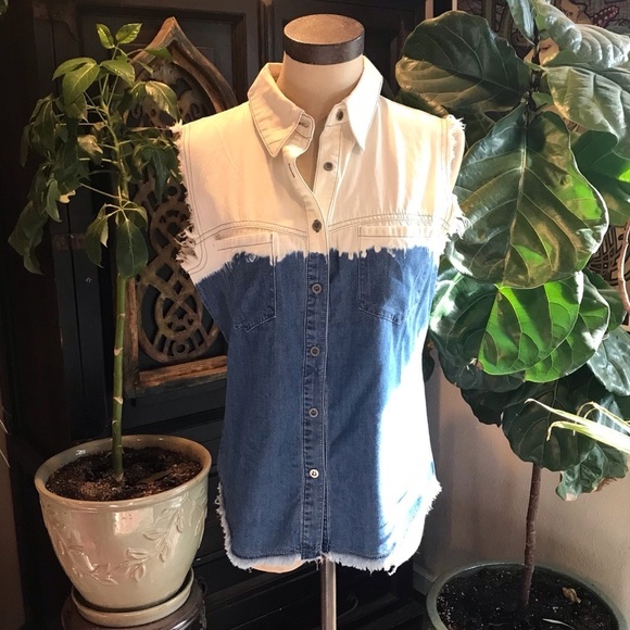 Abigale chambray bleach dip distressed button top - Picture 3 of 8